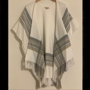 LOFT Plaid Open Poncho Sweater